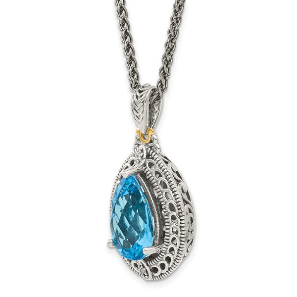 15X10MM Pear Swiss Blue Topaz and Diamond Lobster Clasp 18-inch Necklace in Sterling Silver