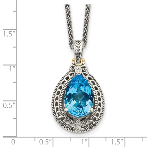 15X10MM Pear Swiss Blue Topaz and Diamond Lobster Clasp 18-inch Necklace in Sterling Silver