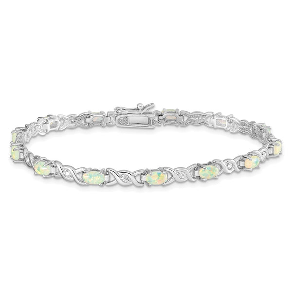 Sterling Silver Opal and Cubic Zirconia 7-inch 5MM Tennis Bracelet