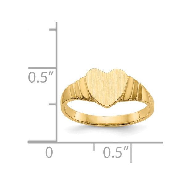 14KT Yellow Gold Childrens Heart Signet Ring; Size 3.5