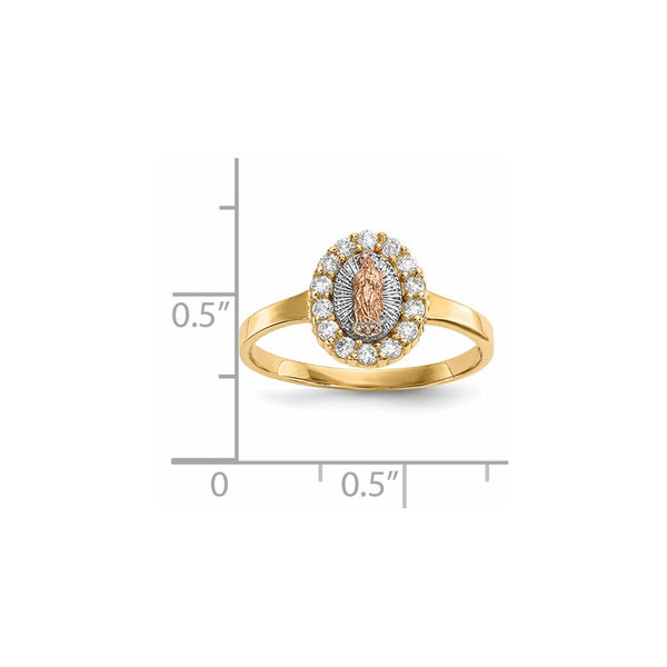 14KT Tri-Color Gold and CZ Guadalupe Ring; Size 7