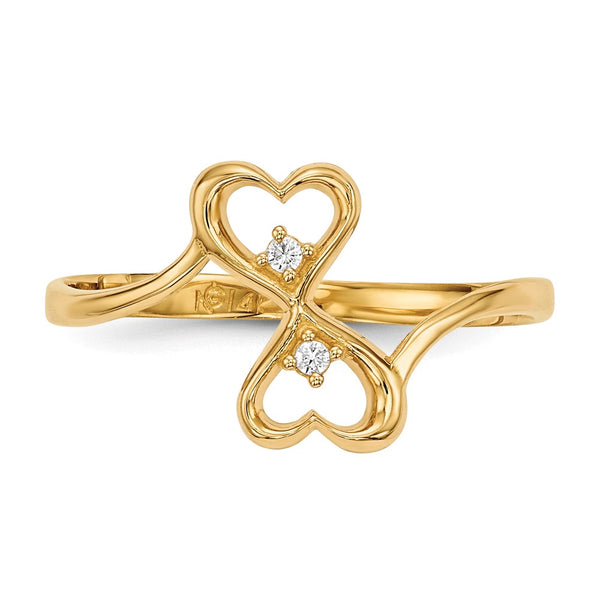 14KT Yellow Gold Cubic Zirconia Heart Ring; Size 7