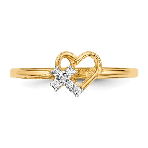 14KT Yellow Gold Cubic Zirconia Heart Cross Ring; Size 7