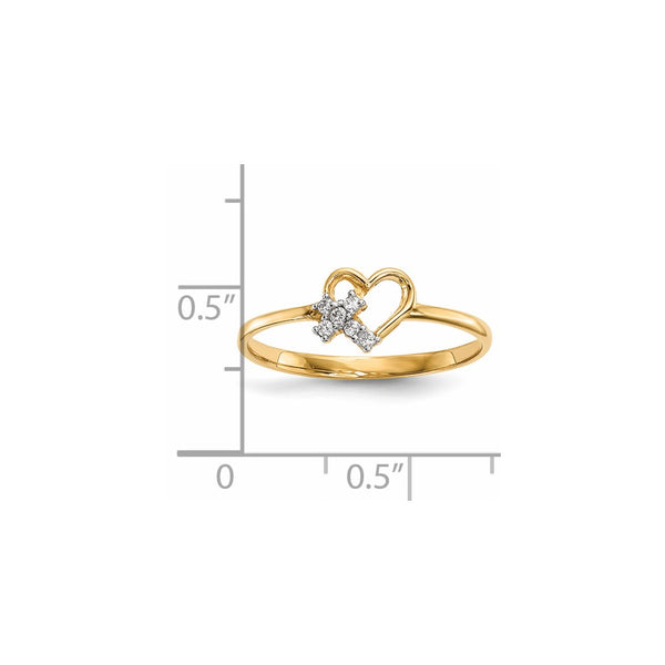 14KT Yellow Gold Cubic Zirconia Heart Cross Ring; Size 7