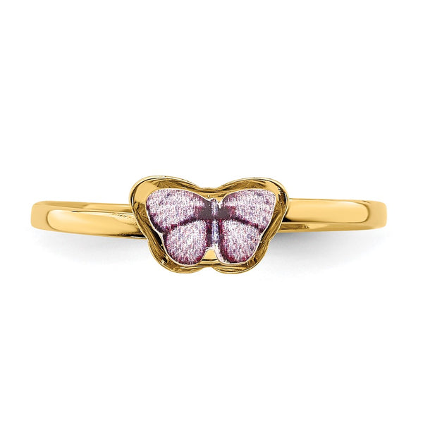 14KT Yellow Gold Childrens Enamel Butterfly Ring; Size 4