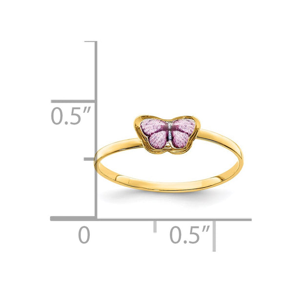 14KT Yellow Gold Childrens Enamel Butterfly Ring; Size 4