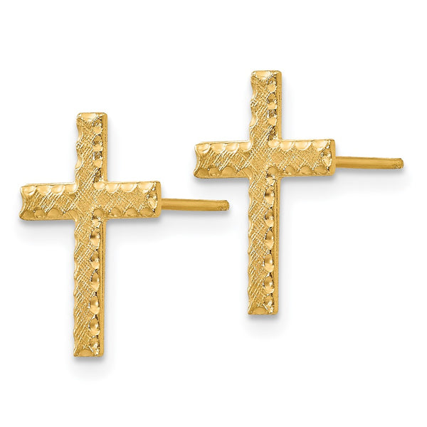 14KT Yellow Gold 13X10MM Diamond-cut Cross Earrings