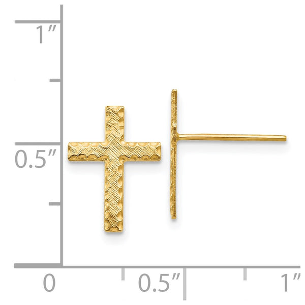 14KT Yellow Gold 13X10MM Diamond-cut Cross Earrings