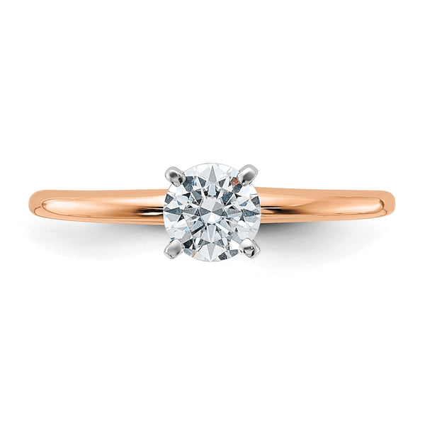 5MM Round Moissanite Solitaire Engagement Ring in 14KT Rose Gold; Size 7