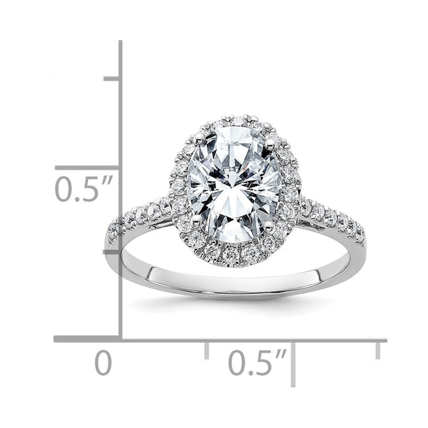 9X7MM Oval Moissanite Halo Engagement Ring in 14KT White Gold; Size 7