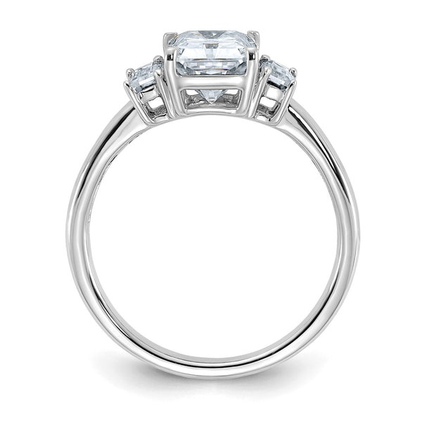 8X6MM Princess Cut Moissanite and Moissanite Three Stone Ring in 14KT White Gold; Size 7