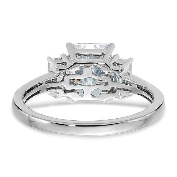 8X6MM Princess Cut Moissanite and Moissanite Three Stone Ring in 14KT White Gold; Size 7