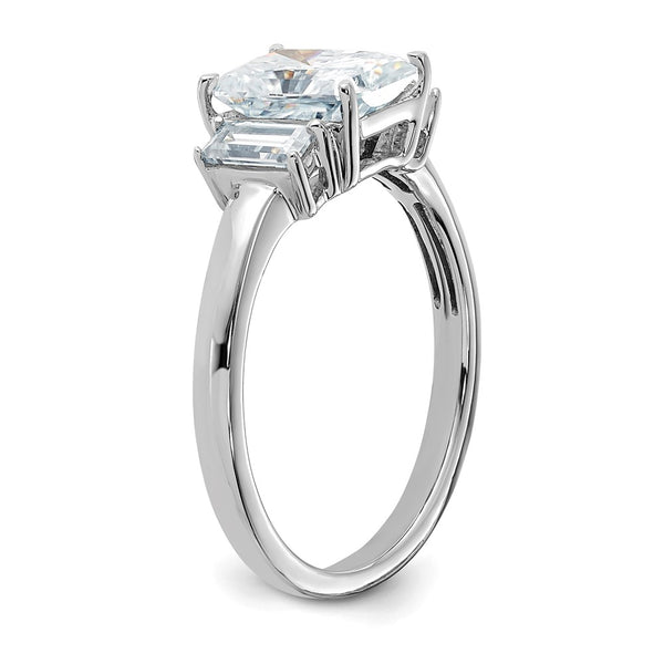 8X6MM Princess Cut Moissanite and Moissanite Three Stone Ring in 14KT White Gold; Size 7