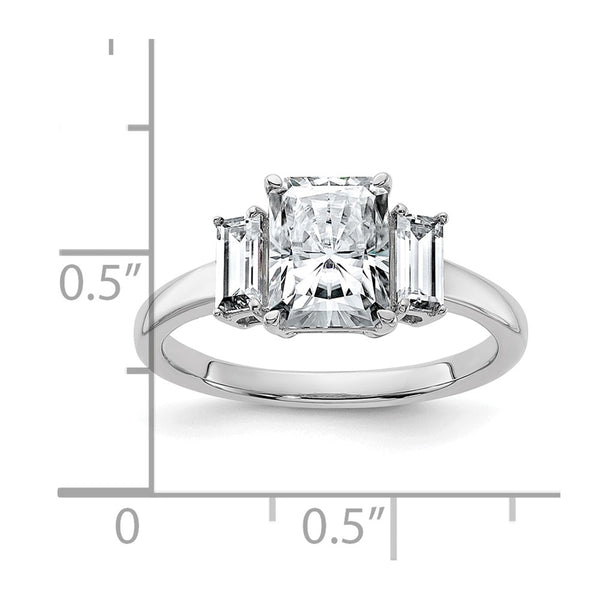 8X6MM Princess Cut Moissanite and Moissanite Three Stone Ring in 14KT White Gold; Size 7