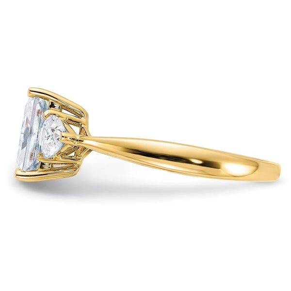 8X6MM Princess Cut Moissanite and Moissanite Three Stone Ring in 14KT Yellow Gold; Size 7