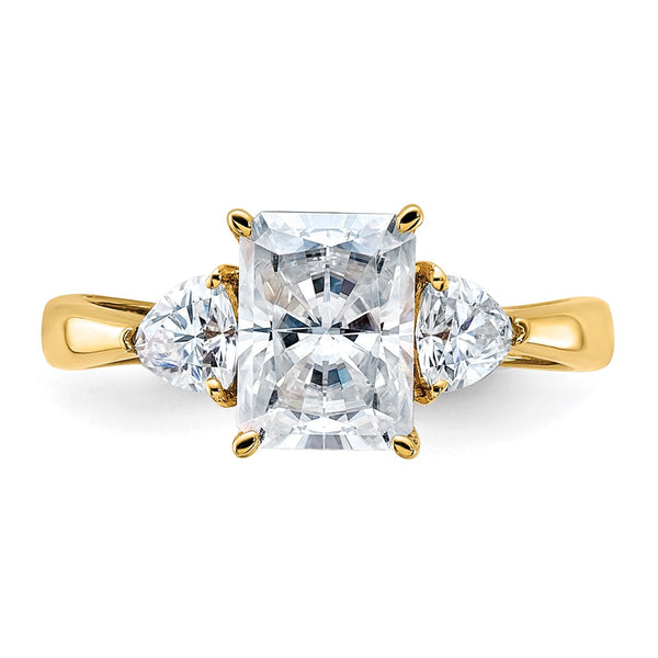 8X6MM Princess Cut Moissanite and Moissanite Three Stone Ring in 14KT Yellow Gold; Size 7