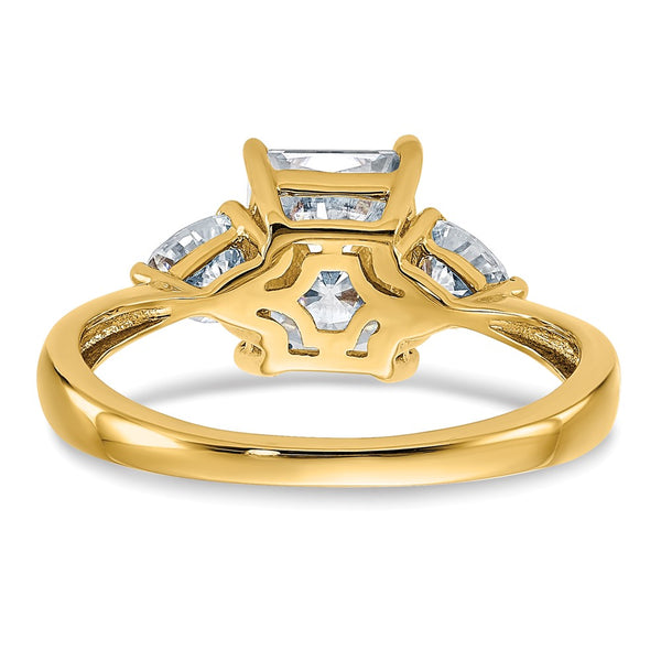 8X6MM Princess Cut Moissanite and Moissanite Three Stone Ring in 14KT Yellow Gold; Size 7