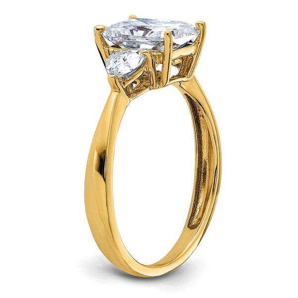 8X6MM Princess Cut Moissanite and Moissanite Three Stone Ring in 14KT Yellow Gold; Size 7