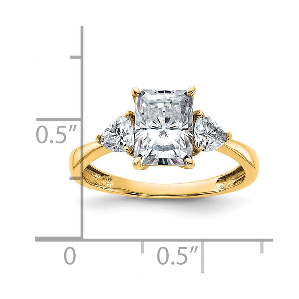 8X6MM Princess Cut Moissanite and Moissanite Three Stone Ring in 14KT Yellow Gold; Size 7