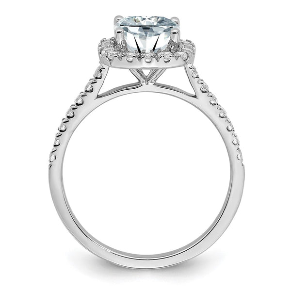 6.5MM Cushion Moissanite Halo Engagement Ring in 14KT White Gold; Size 7