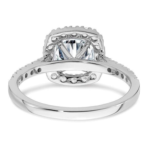 6.5MM Cushion Moissanite Halo Engagement Ring in 14KT White Gold; Size 7