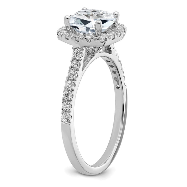 6.5MM Cushion Moissanite Halo Engagement Ring in 14KT White Gold; Size 7