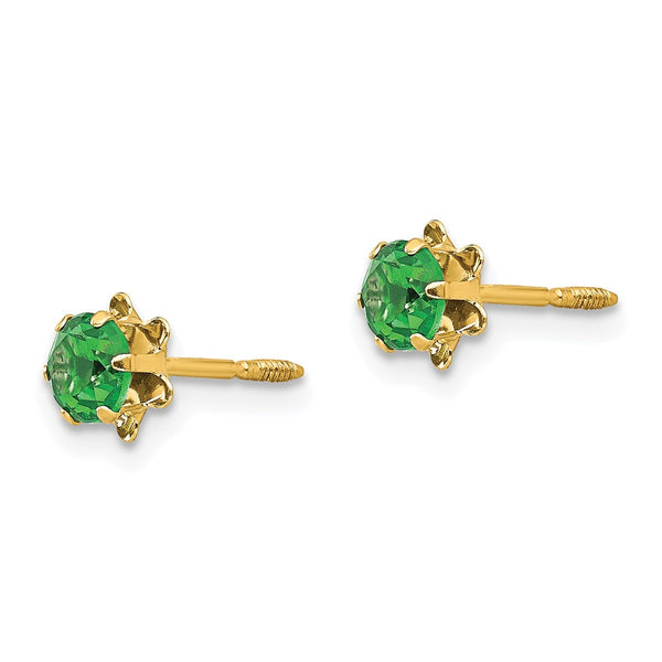 4MM Simulated Emerald Stud Earrings in 14KT Yellow Gold