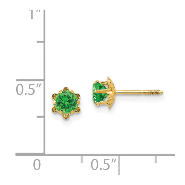 4MM Simulated Emerald Stud Earrings in 14KT Yellow Gold