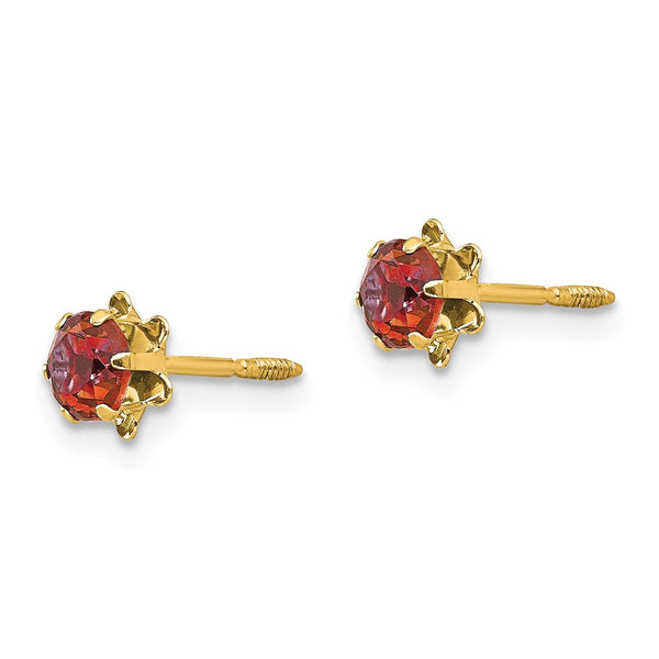 4MM Simulated Ruby Stud Earrings in 14KT Yellow Gold