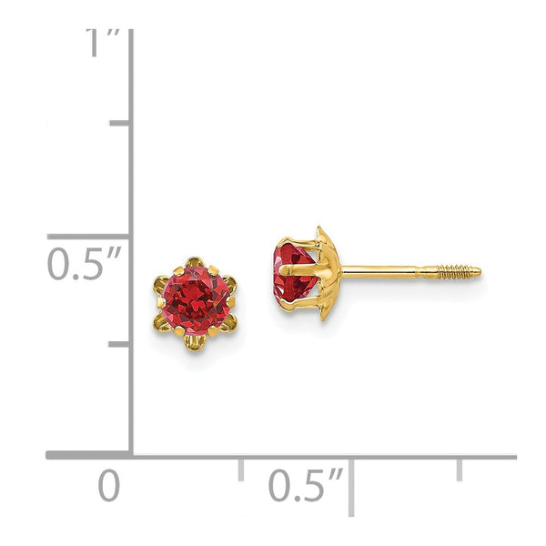 4MM Simulated Ruby Stud Earrings in 14KT Yellow Gold