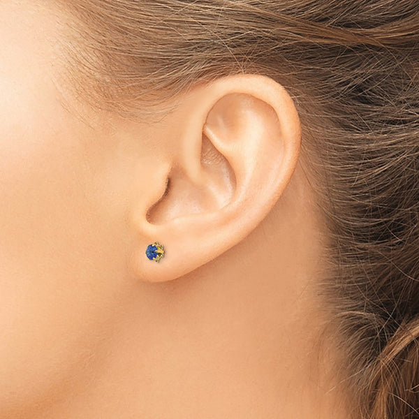 4MM Round Sapphire Birthstone Stud Earrings in 14KT Yellow Gold