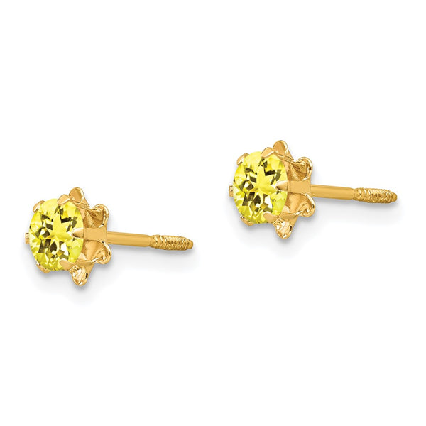 4MM Round Citrine Birthstone Earrings in 14KT Yellow Gold