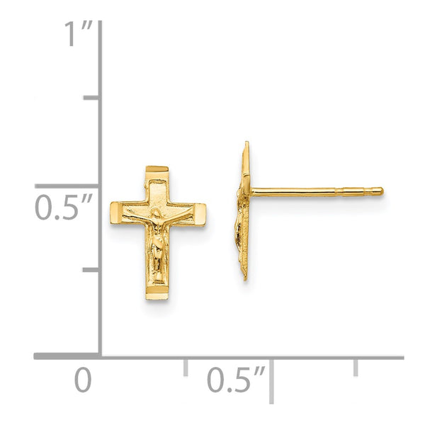 14KT Yellow Gold 10X8MM Crucifix Cross Earrings