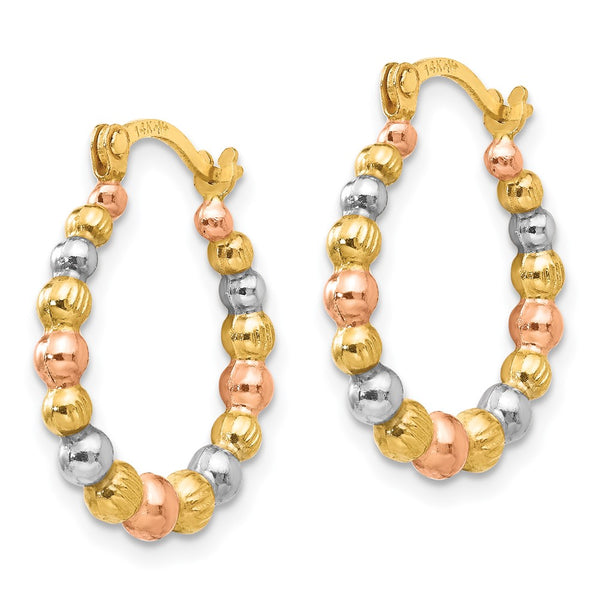 14KT Gold Tri-Color 18X16MM Beaded Hoop Earrings