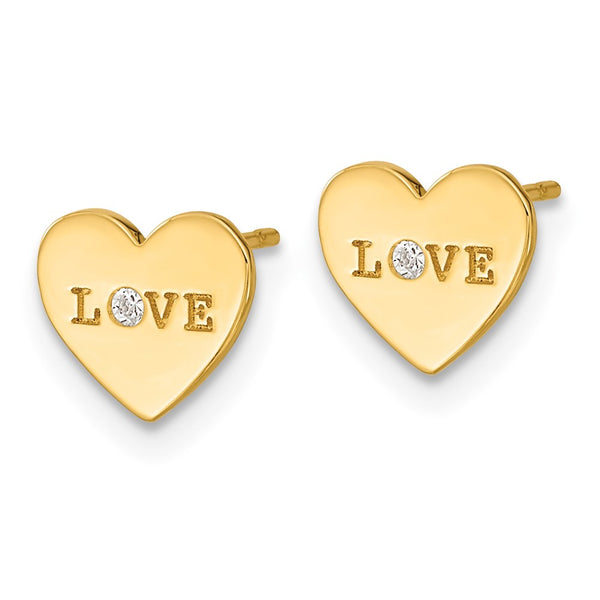 14KT Yellow Gold Cubic Zirconia 7.5X8.5MM Heart Earrings