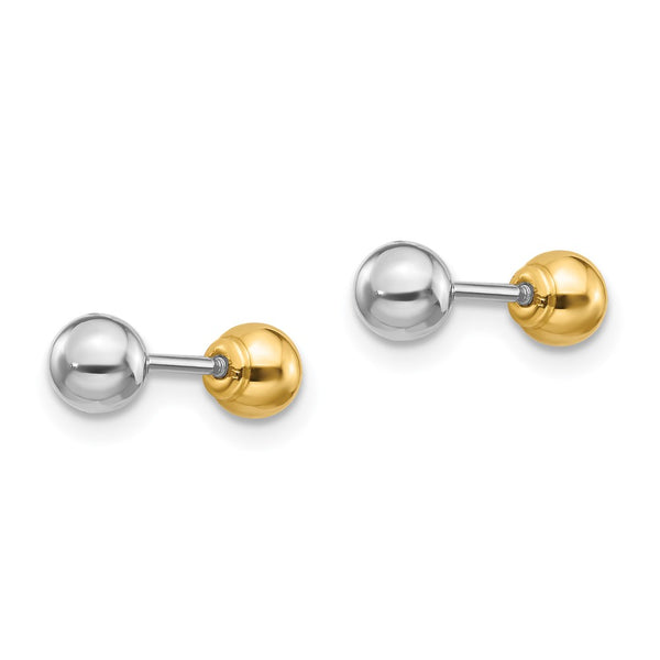 14KT White and Yellow Gold 4MM Reversible Ball Stud Earrings