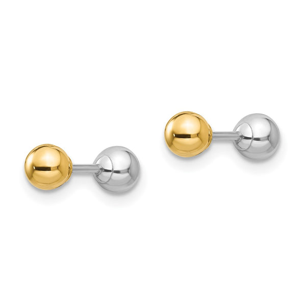 14KT White and Yellow Gold 4MM Reversible Ball Stud Earrings