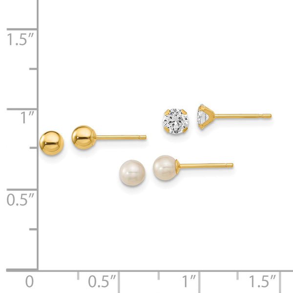 14KT Yellow Gold 3-Pair Stud Earrings