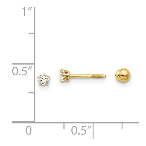 14KT Yellow Gold Crystal 3MM Reversible Stud Earrings