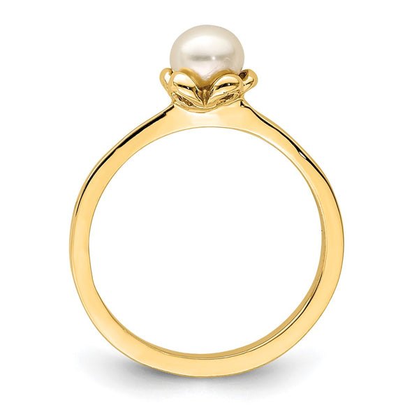 14KT Yellow Gold 4MM Pearl Childrens Flower Ring; Size 4