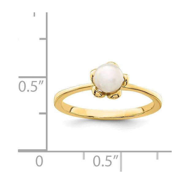 14KT Yellow Gold 4MM Pearl Childrens Flower Ring; Size 4