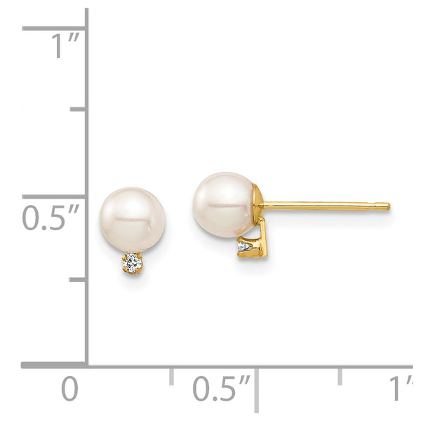 4MM Round Pearl and Diamond Stud Earrings in 14KT Yellow Gold