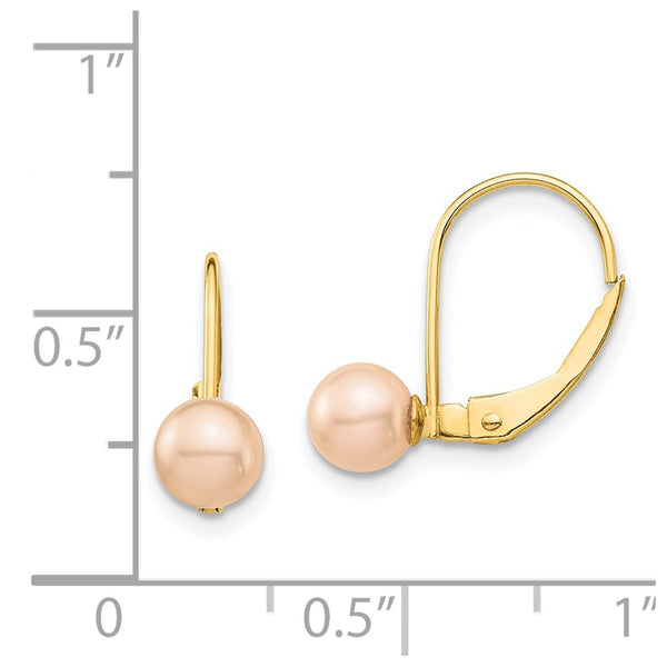 5MM Round Pearl Leverback Earrings in 14KT Yellow Gold