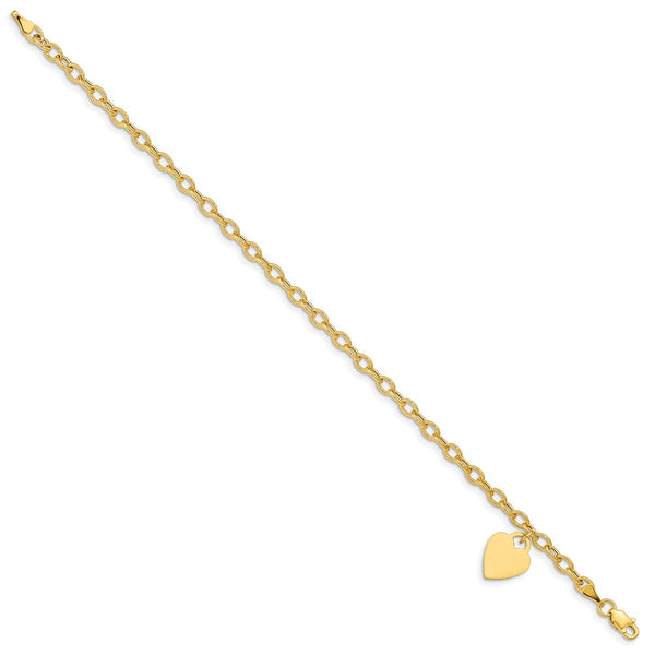 Engravable 14KT Yellow Gold 7.5-inch Dangle Heart Bracelet