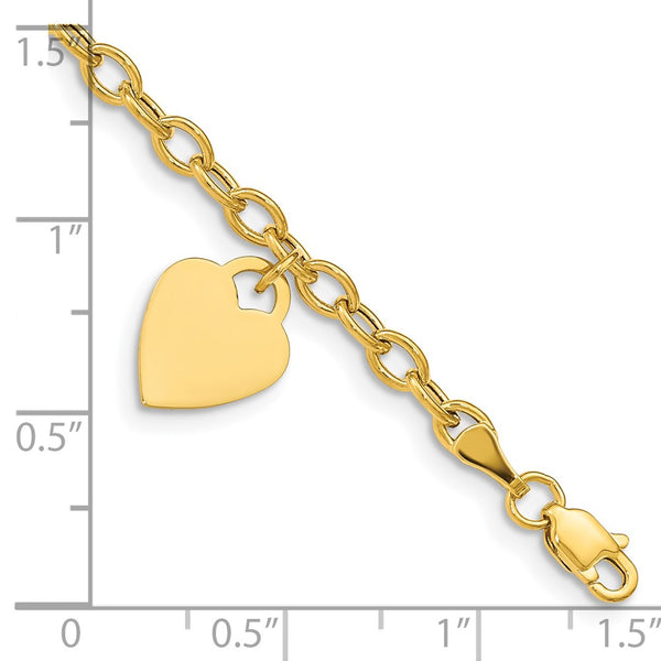 Engravable 14KT Yellow Gold 7.5-inch Dangle Heart Bracelet