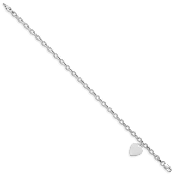 14KT White Gold 8.5-inch Dangle Heart Bracelet