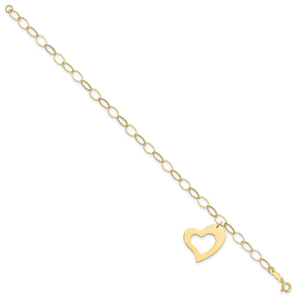 14KT Yellow Gold 7.25-inch Heart Dangle Bracelet