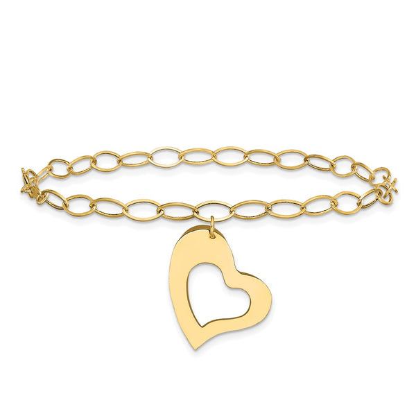 14KT Yellow Gold 7.25-inch Heart Dangle Bracelet