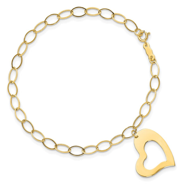 14KT Yellow Gold 7.25-inch Heart Dangle Bracelet