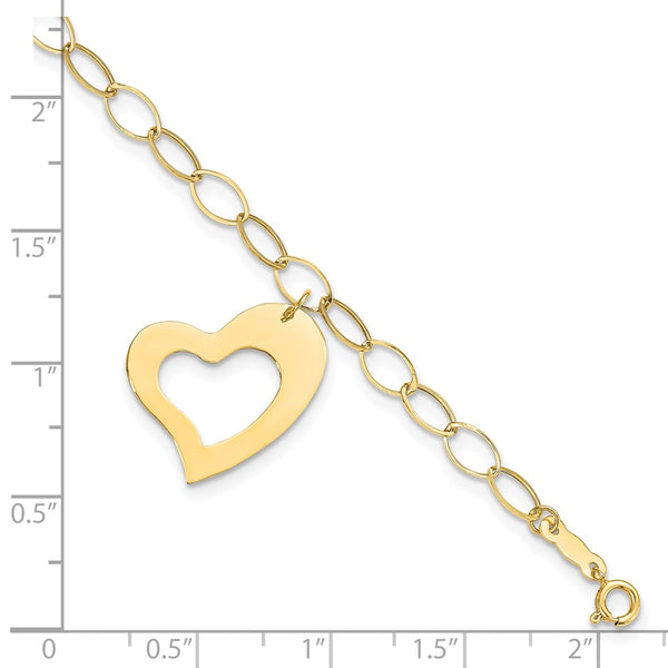 14KT Yellow Gold 7.25-inch Heart Dangle Bracelet